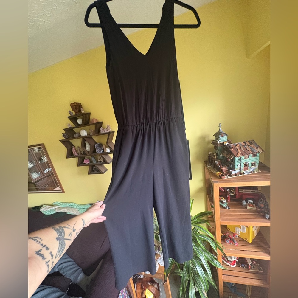 LOFT Black V-Neck Wide-Leg Jumpsuit